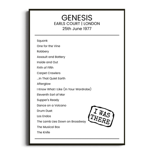 Genesis London 25 June 1977 Setlist Poster