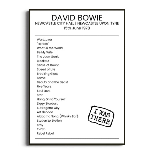 David Bowie Newcastle upon Tyne 15 June 1978 Setlist Poster