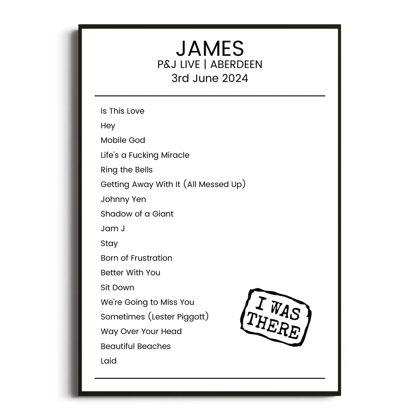 James Aberdeen 03 June 2024 Setlist Poster