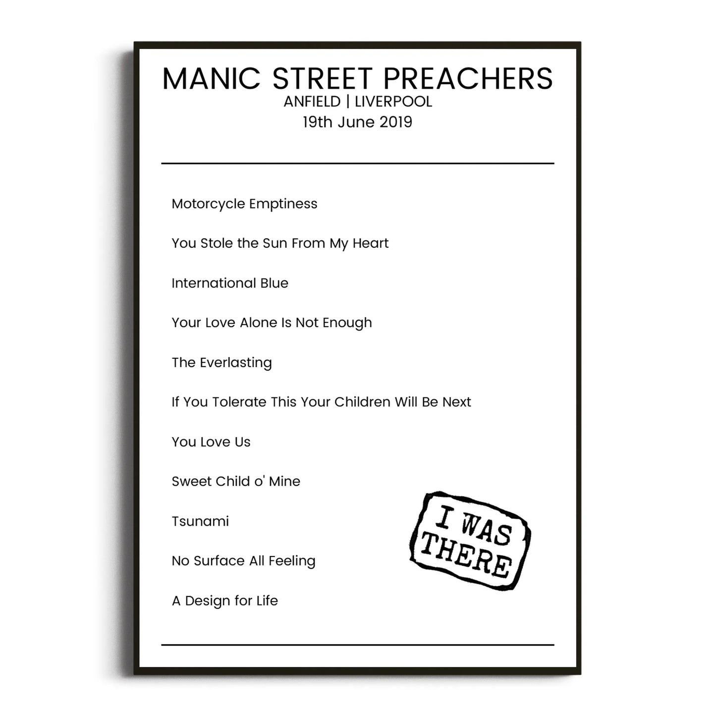 Manic Street Preachers Liverpool 19 June 2019 Setlist Poster