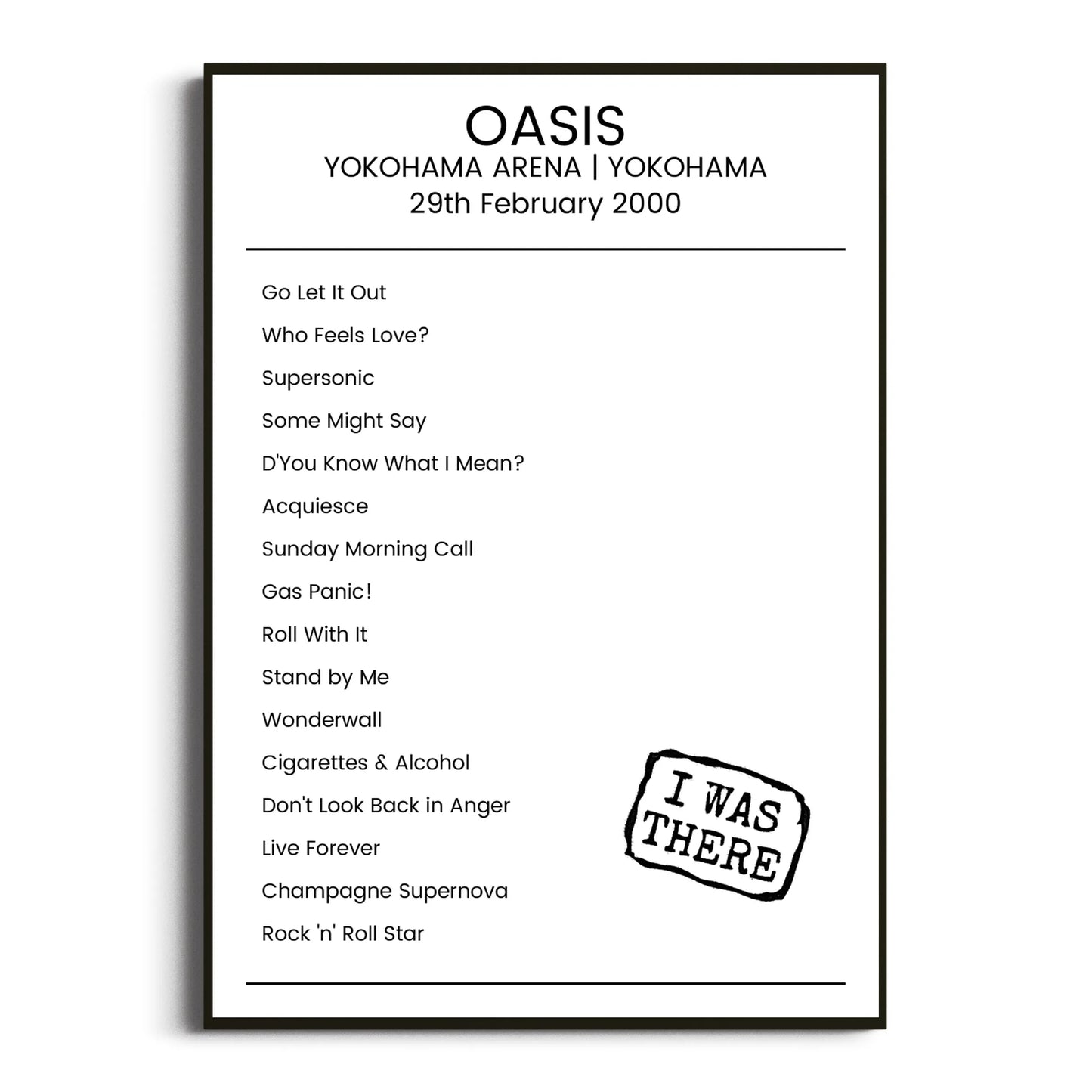 Oasis Yokohama 29 February 2000 Setlist Poster