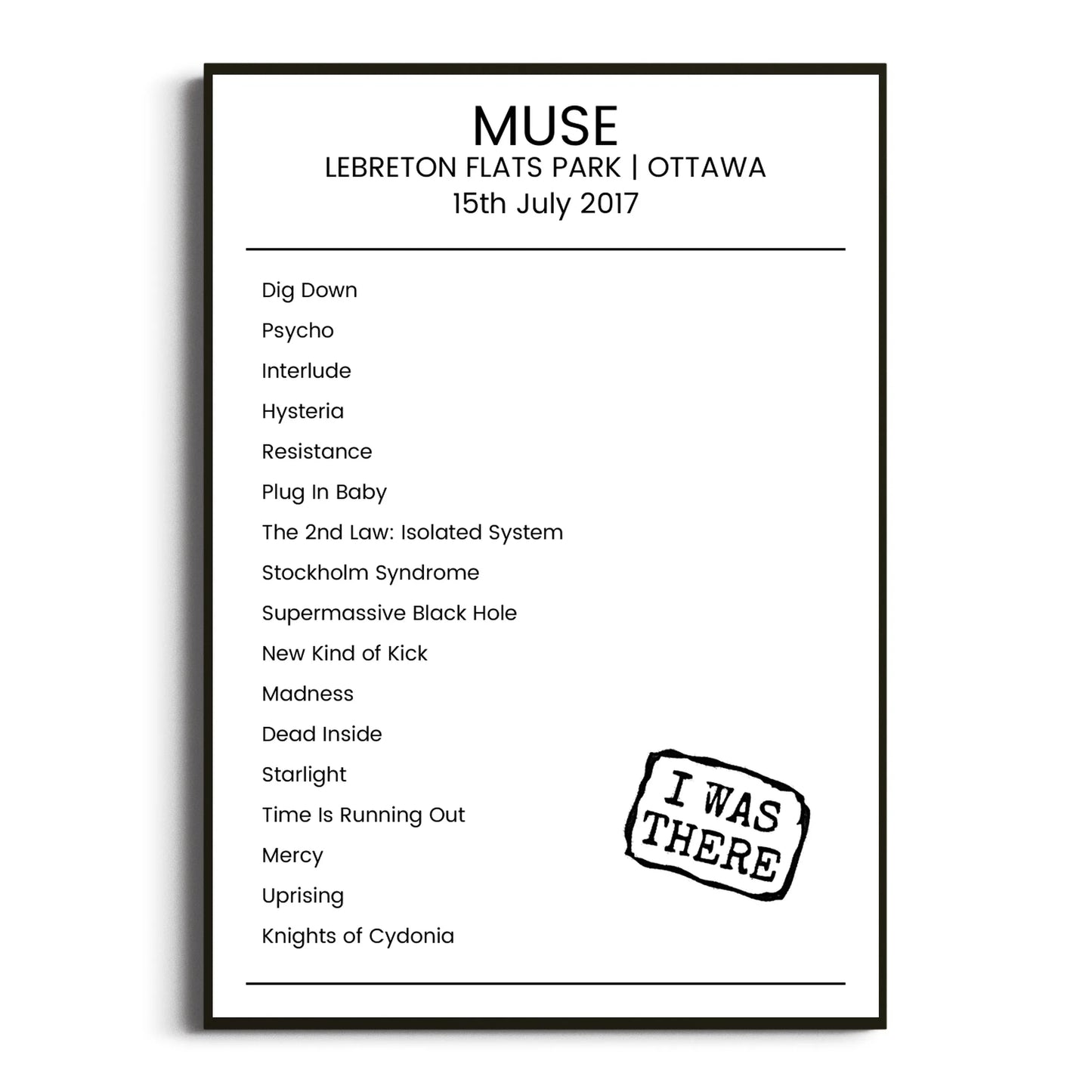 Muse Ottawa 15 July 2017 Setlist Poster