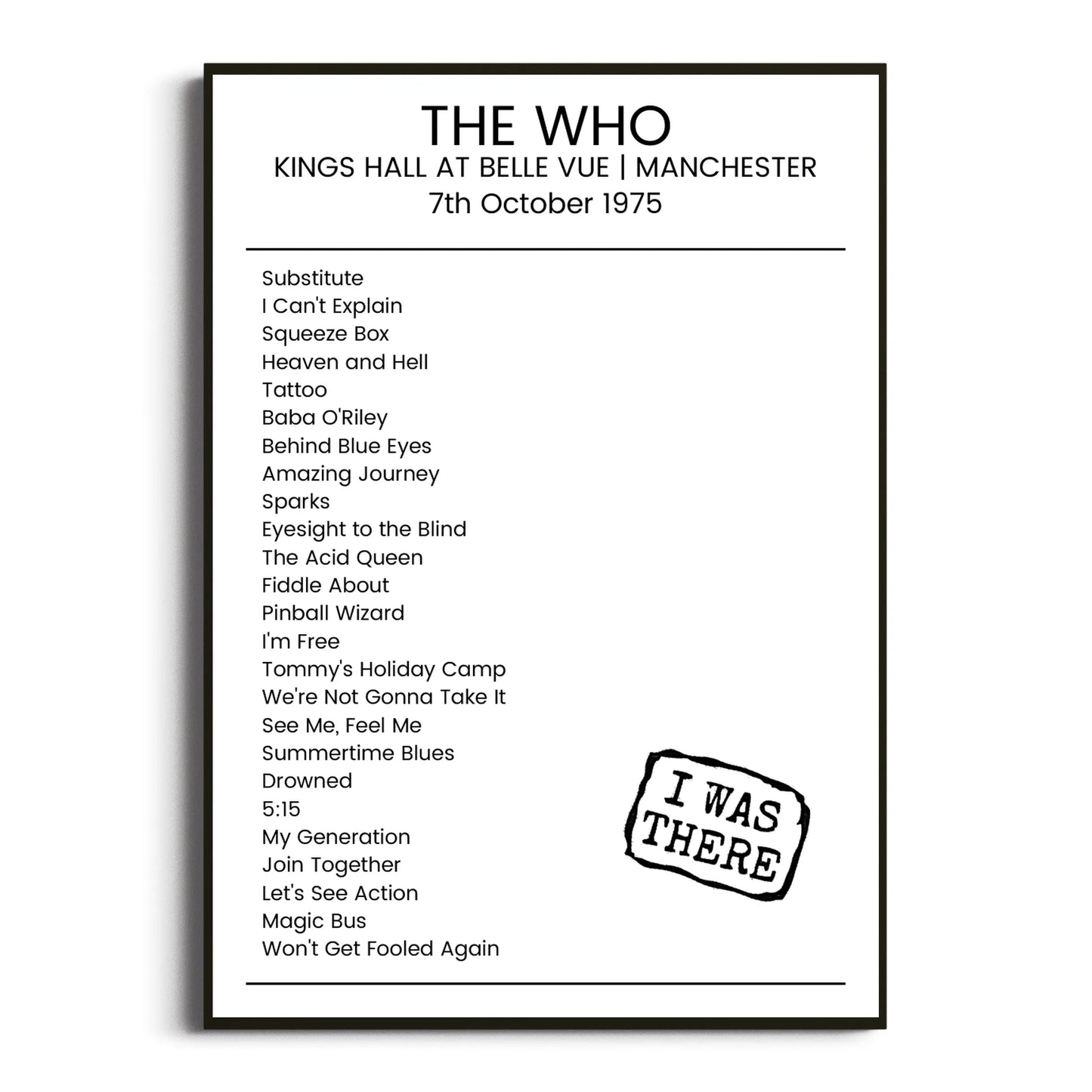 The Who Manchester 07 October 1975 Setlist Poster