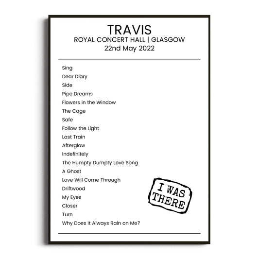 Travis Glasgow 22 May 2022 Setlist Poster