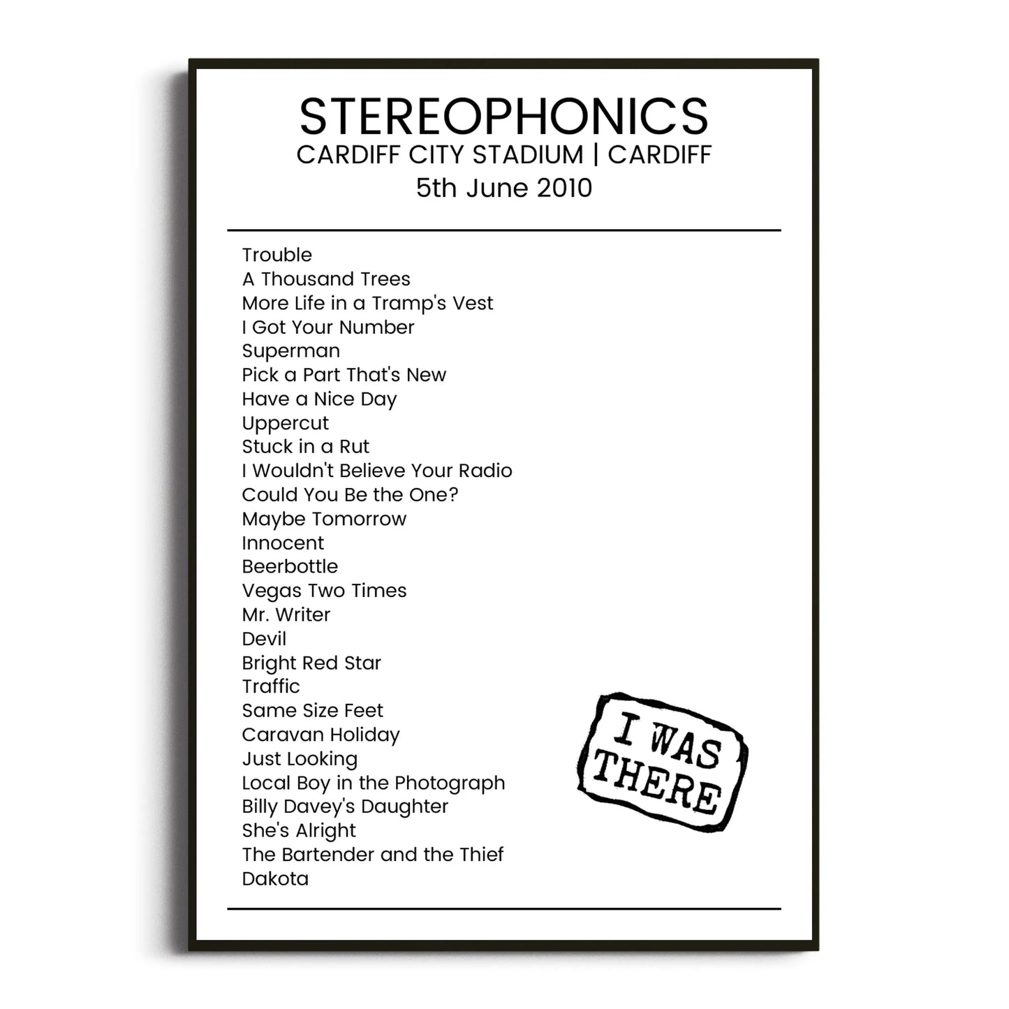 Stereophonics Cardiff 05 June 2010 Setlist Poster