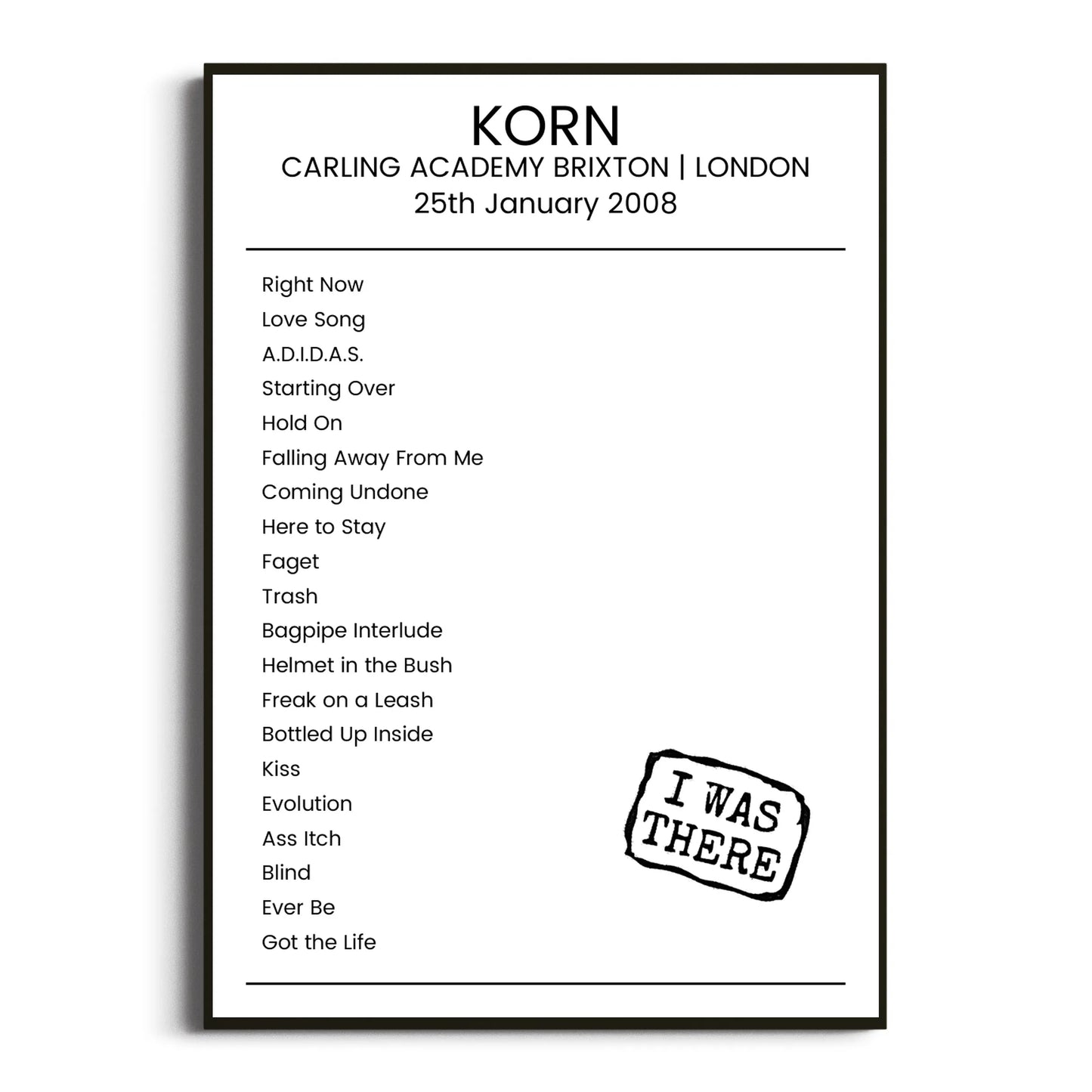 Korn London 25 January 2008 Setlist Poster