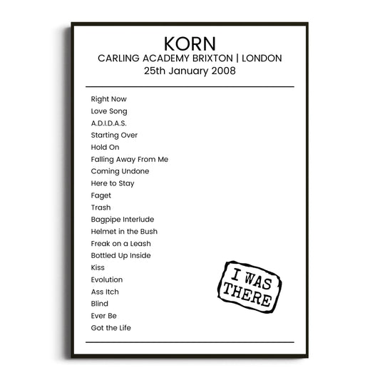 Korn London 25 January 2008 Setlist Poster