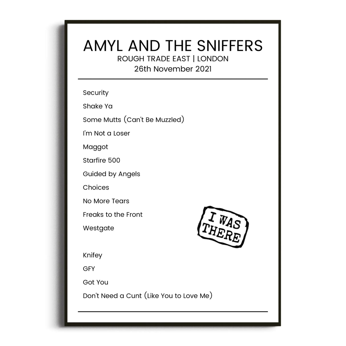 Amyl and the Sniffers London 26 November 2021 Setlist Poster