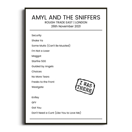 Amyl and the Sniffers London 26 November 2021 Setlist Poster