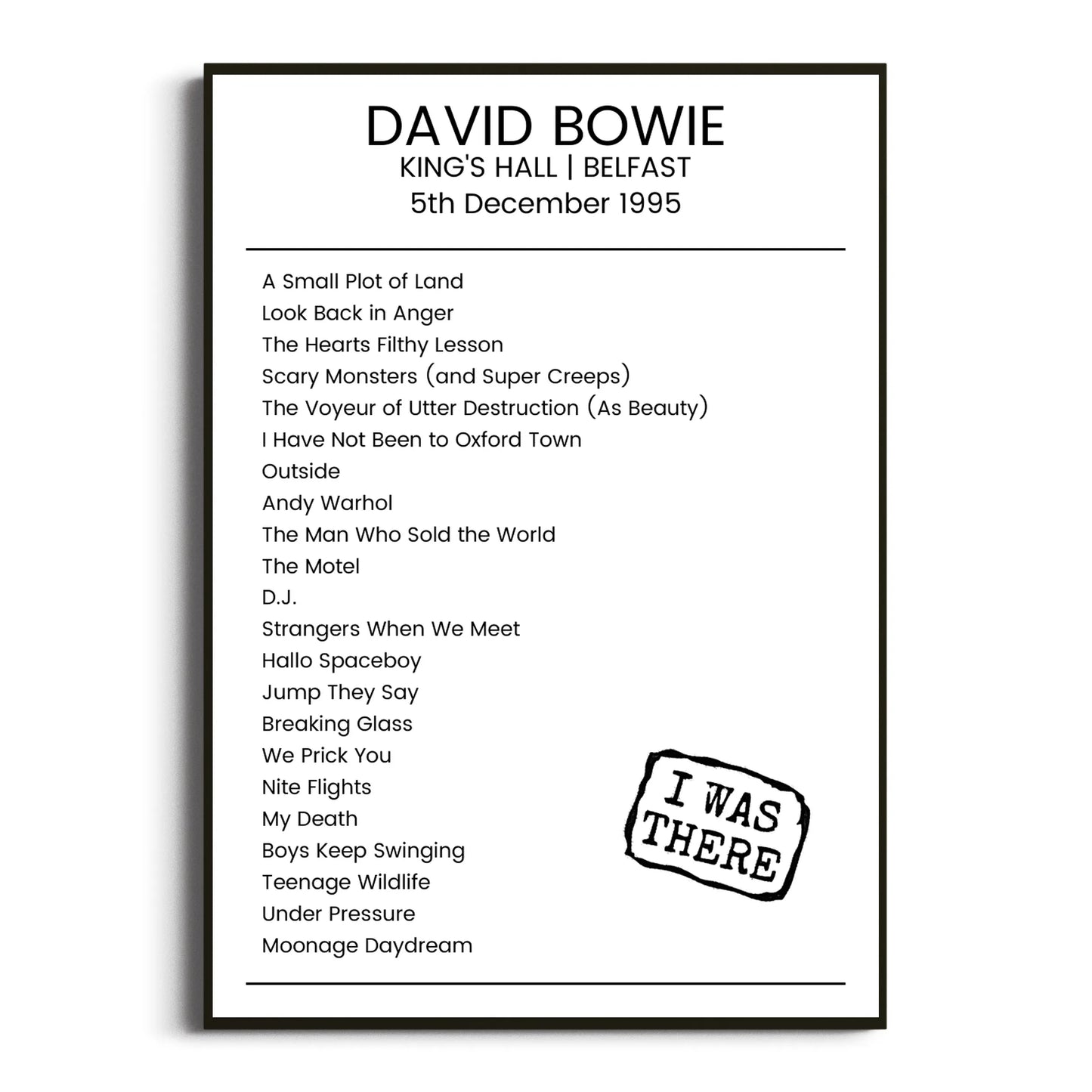 David Bowie Belfast 05 December 1995 Setlist Poster