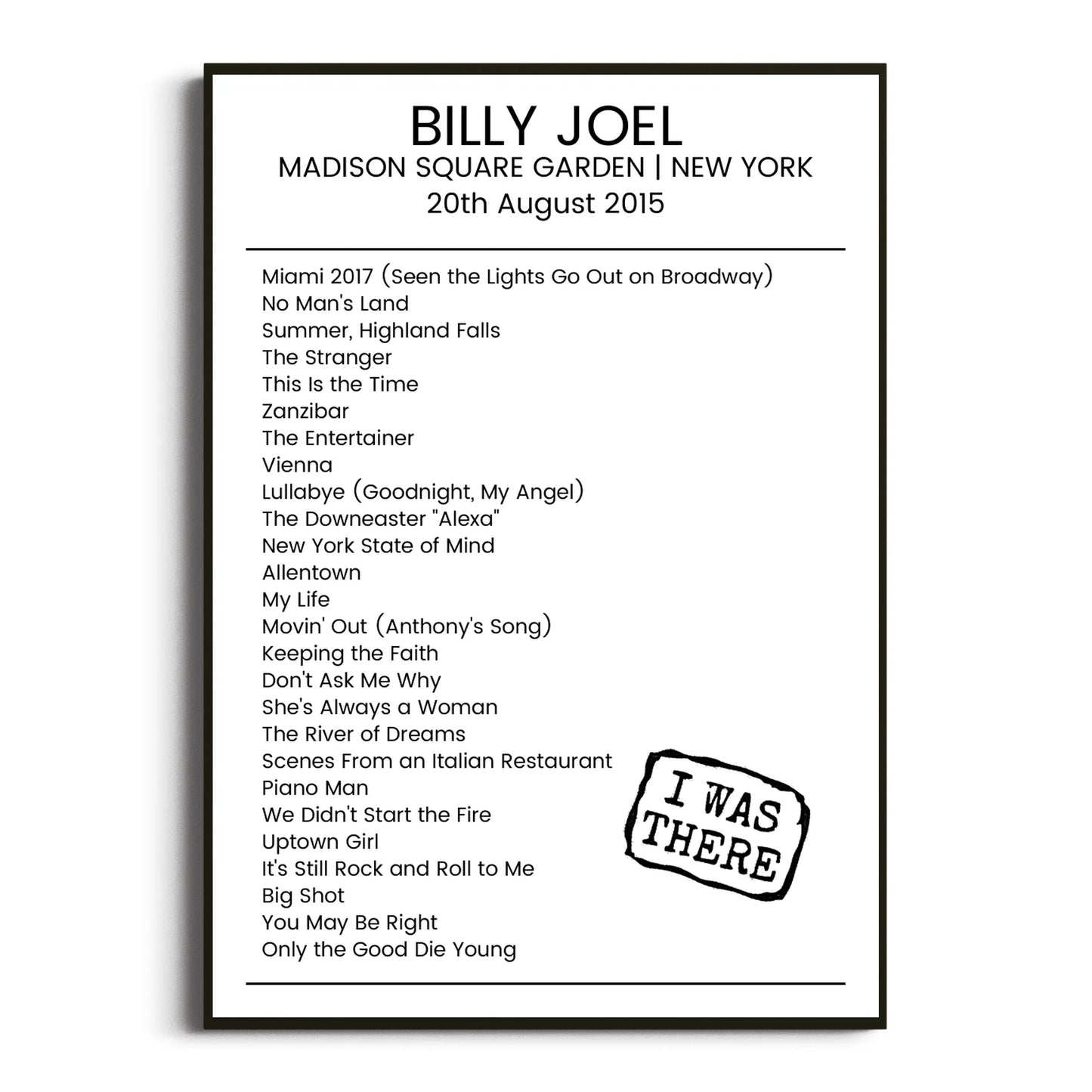 Billy Joel New York 20 August 2015 Setlist Poster