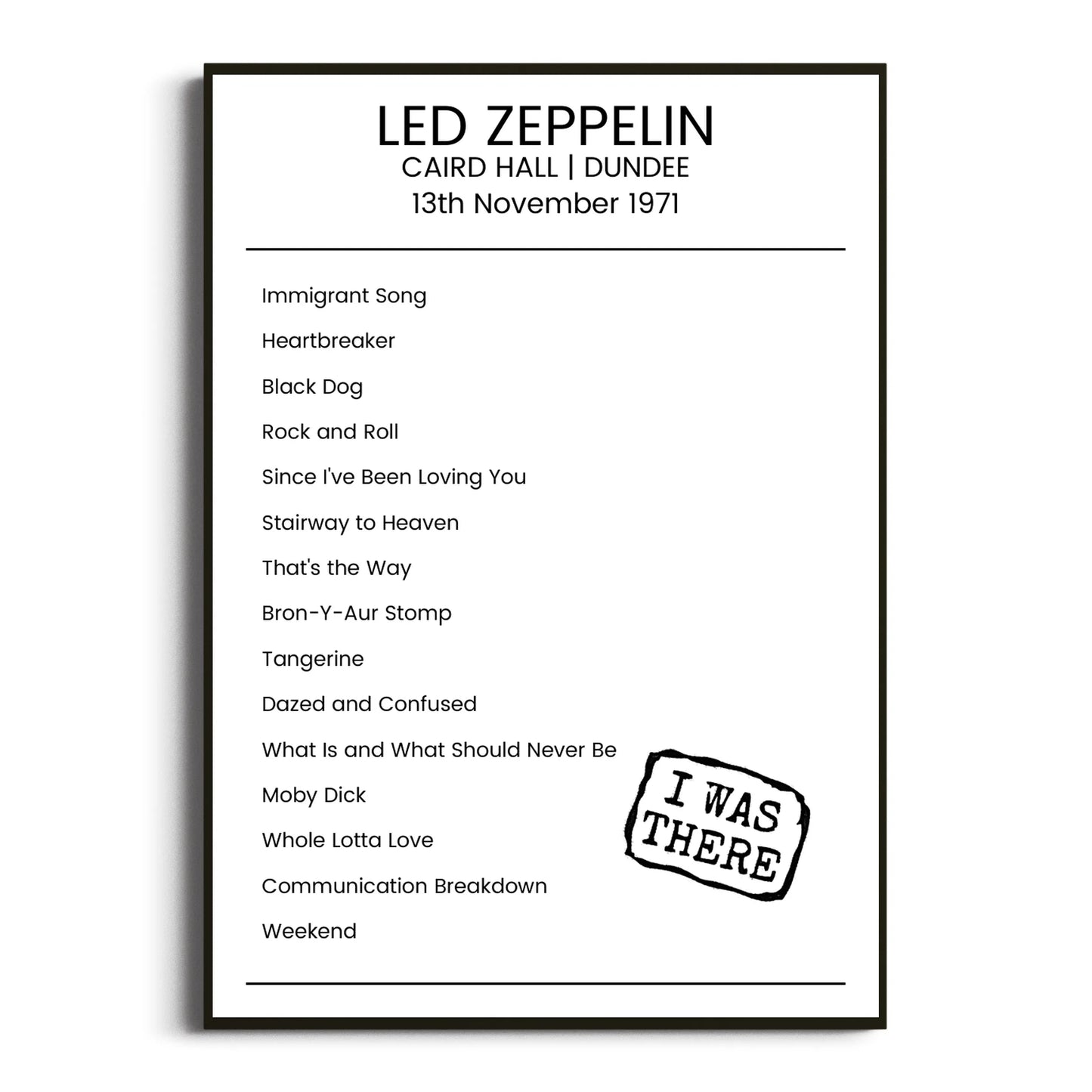 Led Zeppelin Dundee 13 November 1971 Setlist Poster