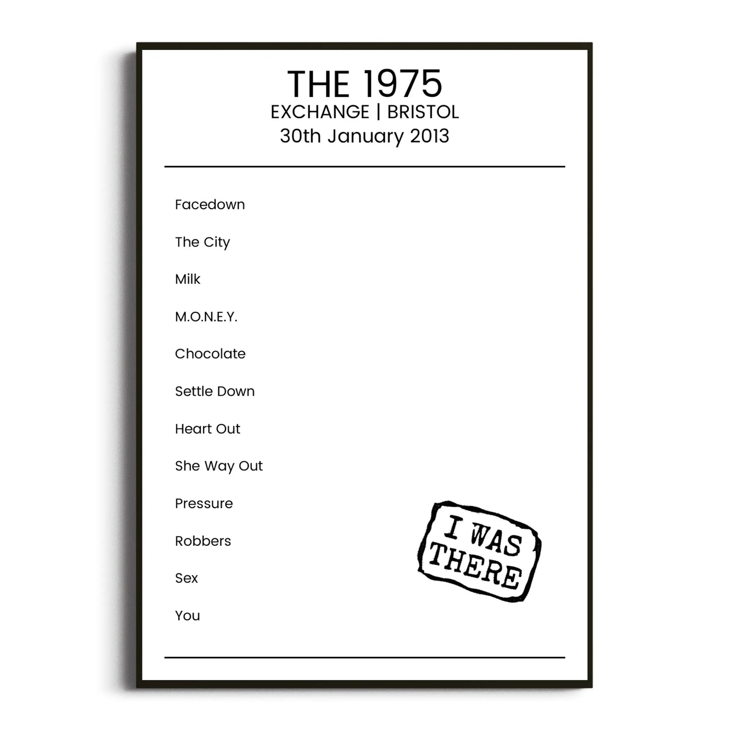 The 1975 Bristol 30 January 2013 Setlist Poster