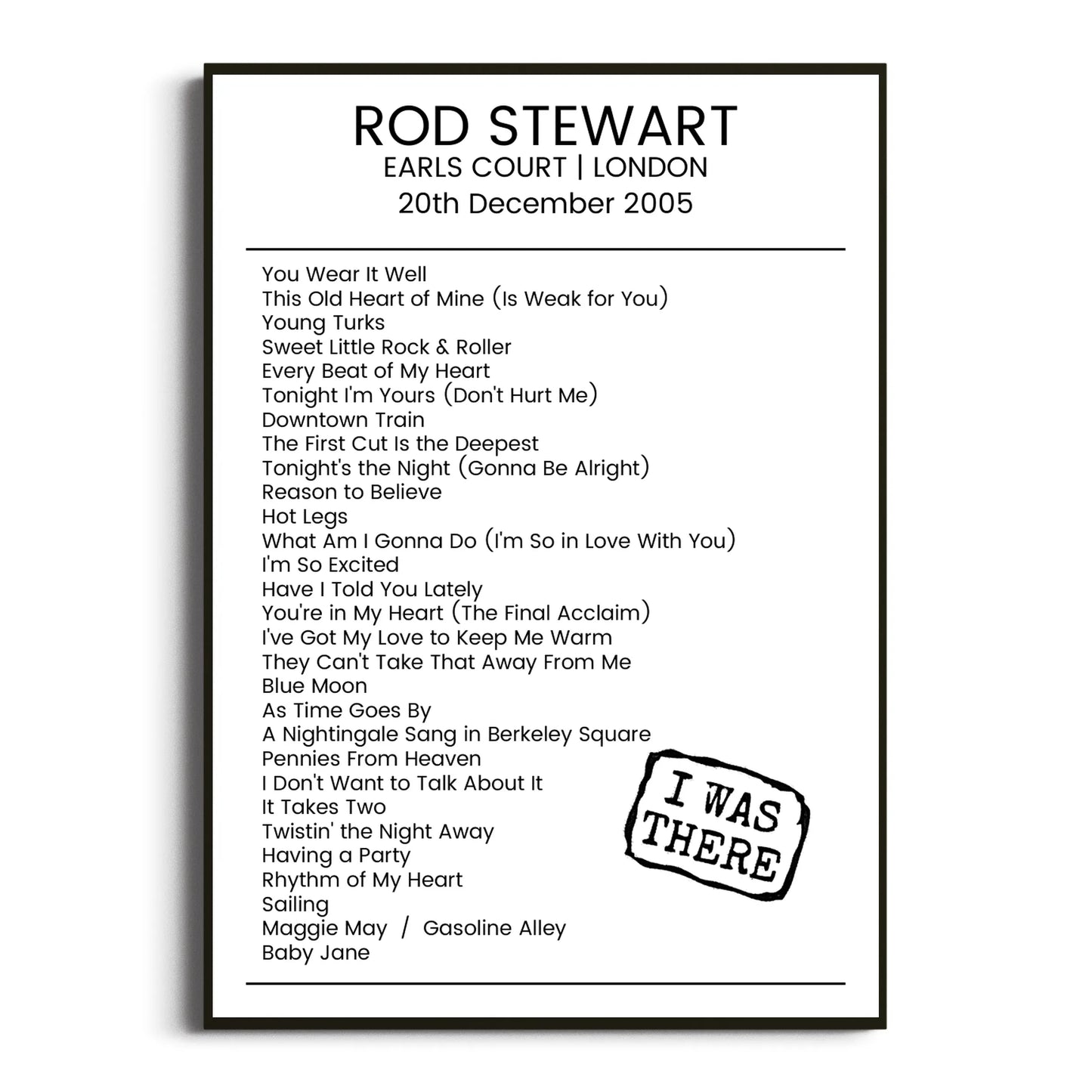 Rod Stewart London 20 December 2005 Setlist Poster