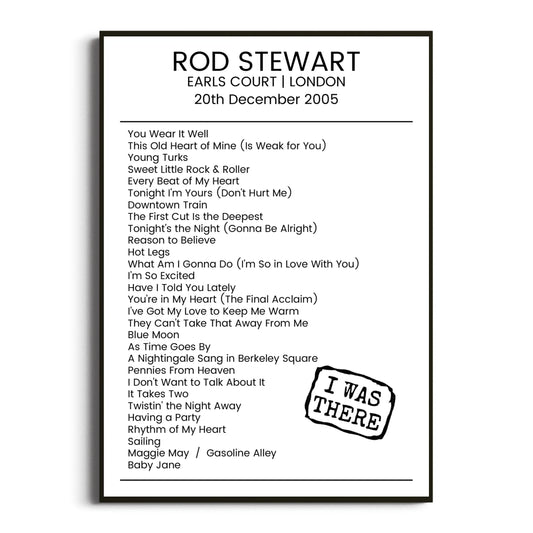 Rod Stewart London 20 December 2005 Setlist Poster