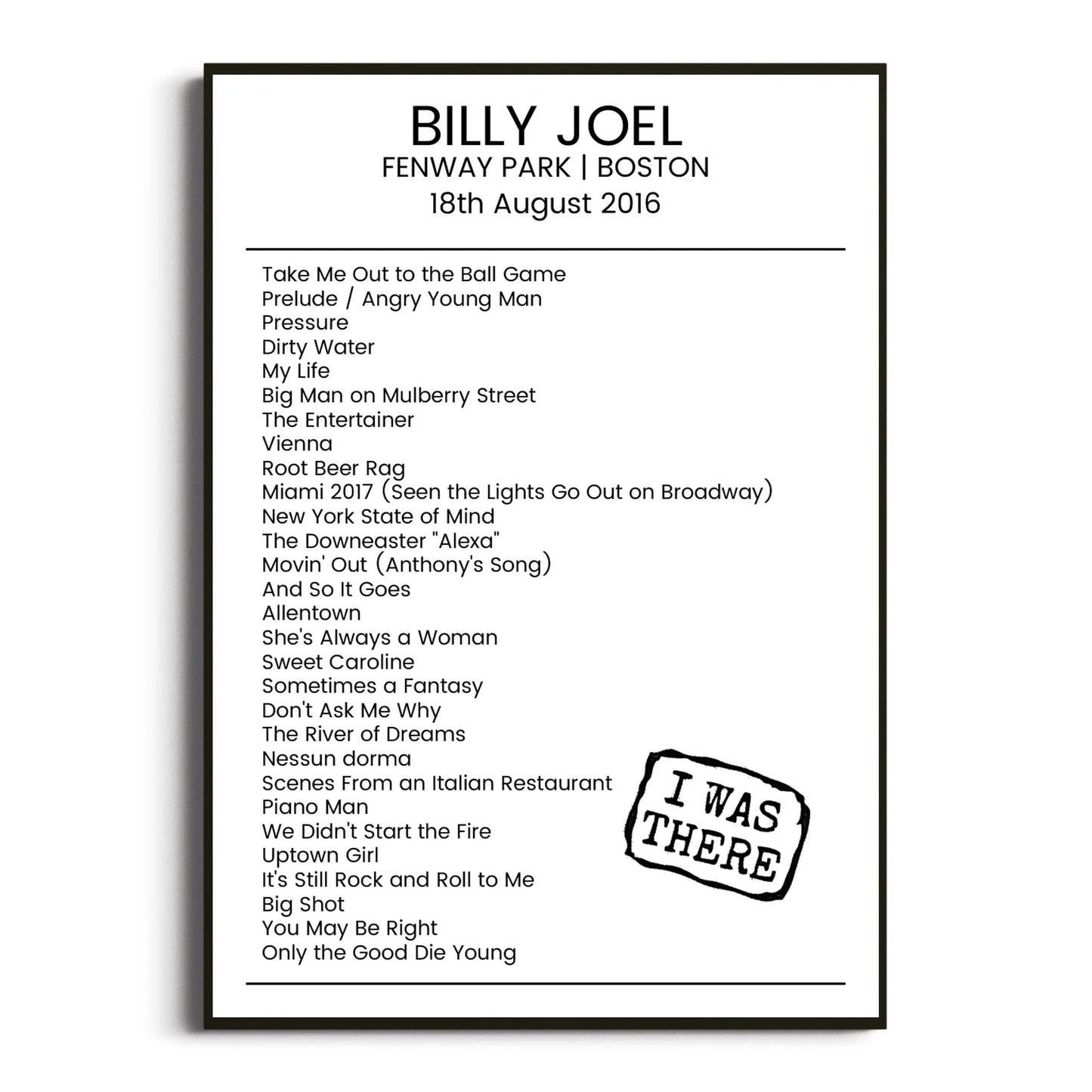 Billy Joel Boston 18 August 2016 Setlist Poster