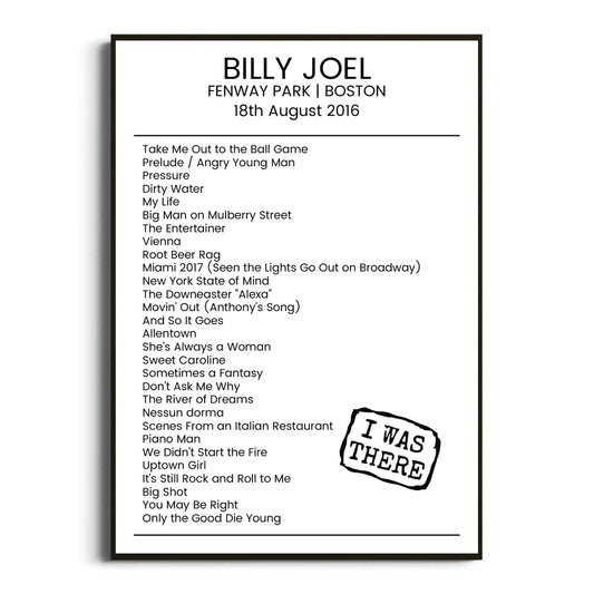 Billy Joel Boston 18 August 2016 Setlist Poster