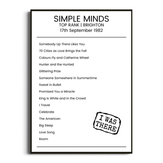 Simple Minds Brighton 17 September 1982 Setlist Poster