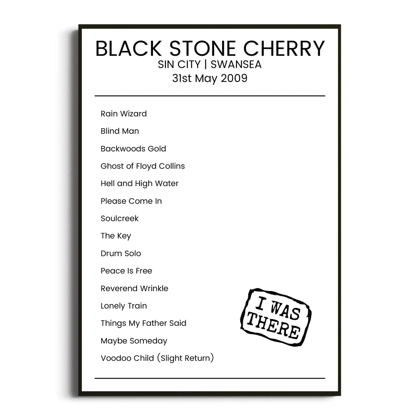 Black Stone Cherry Swansea 31 May 2009 Setlist Poster