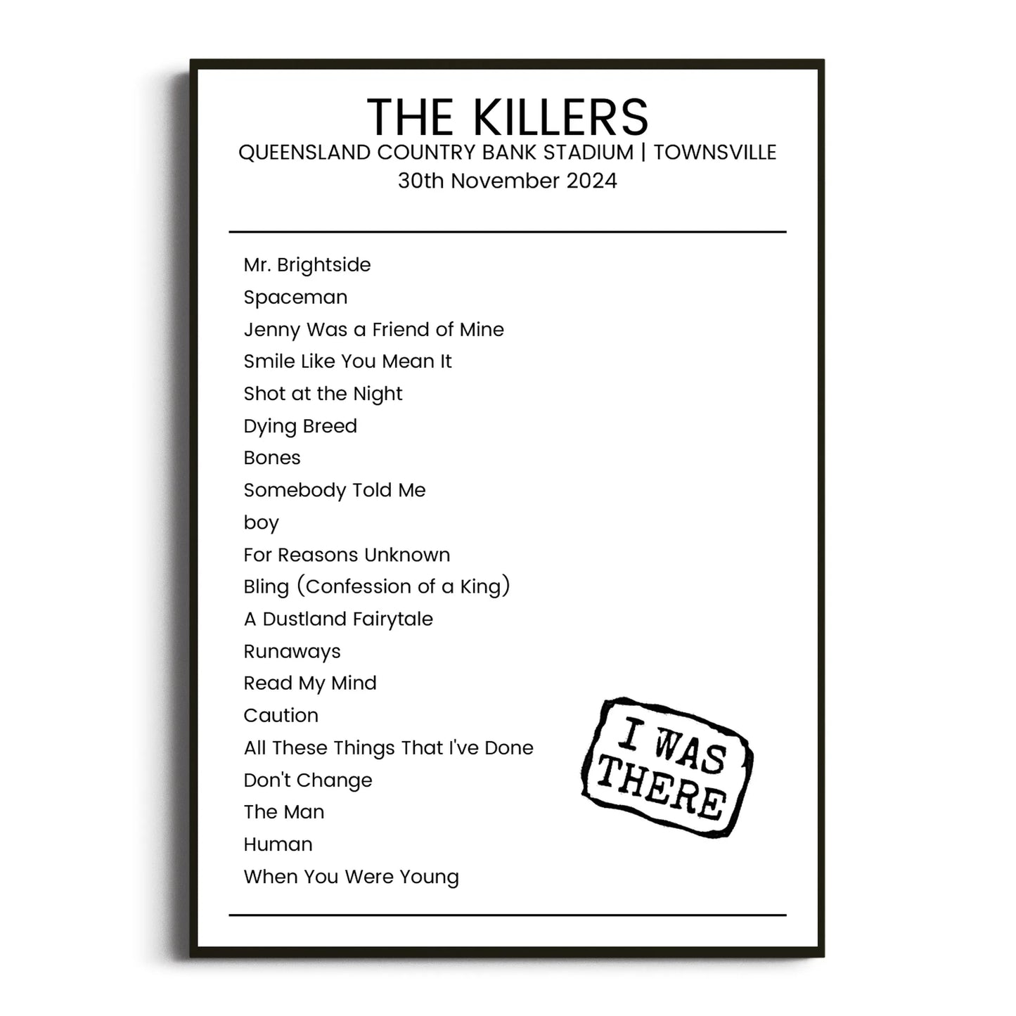 The Killers Townsville 30 November 2024 Setlist Poster