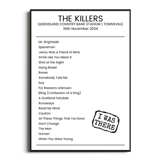 The Killers Townsville 30 November 2024 Setlist Poster