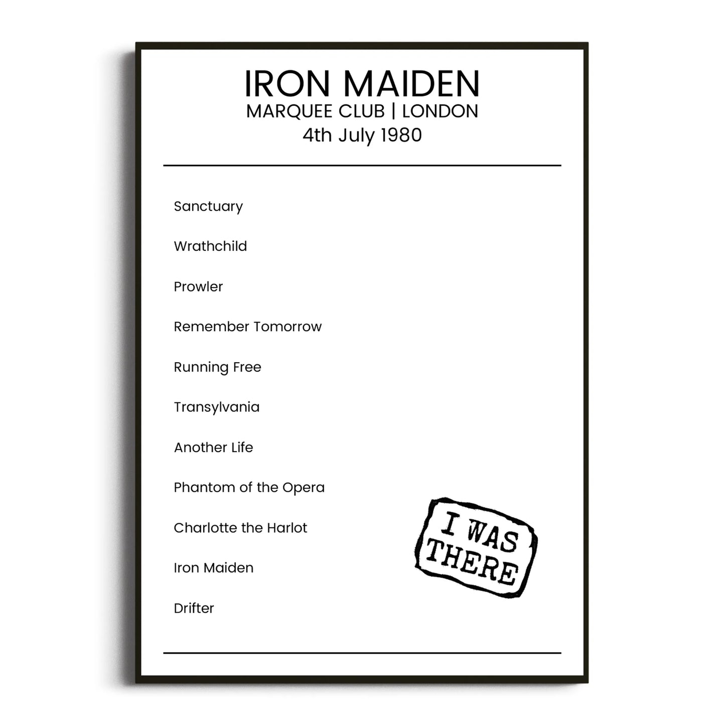 Iron Maiden London 04 July 1980 Setlist Poster