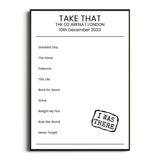 Take That London 10 December 2023 Setlist Poster