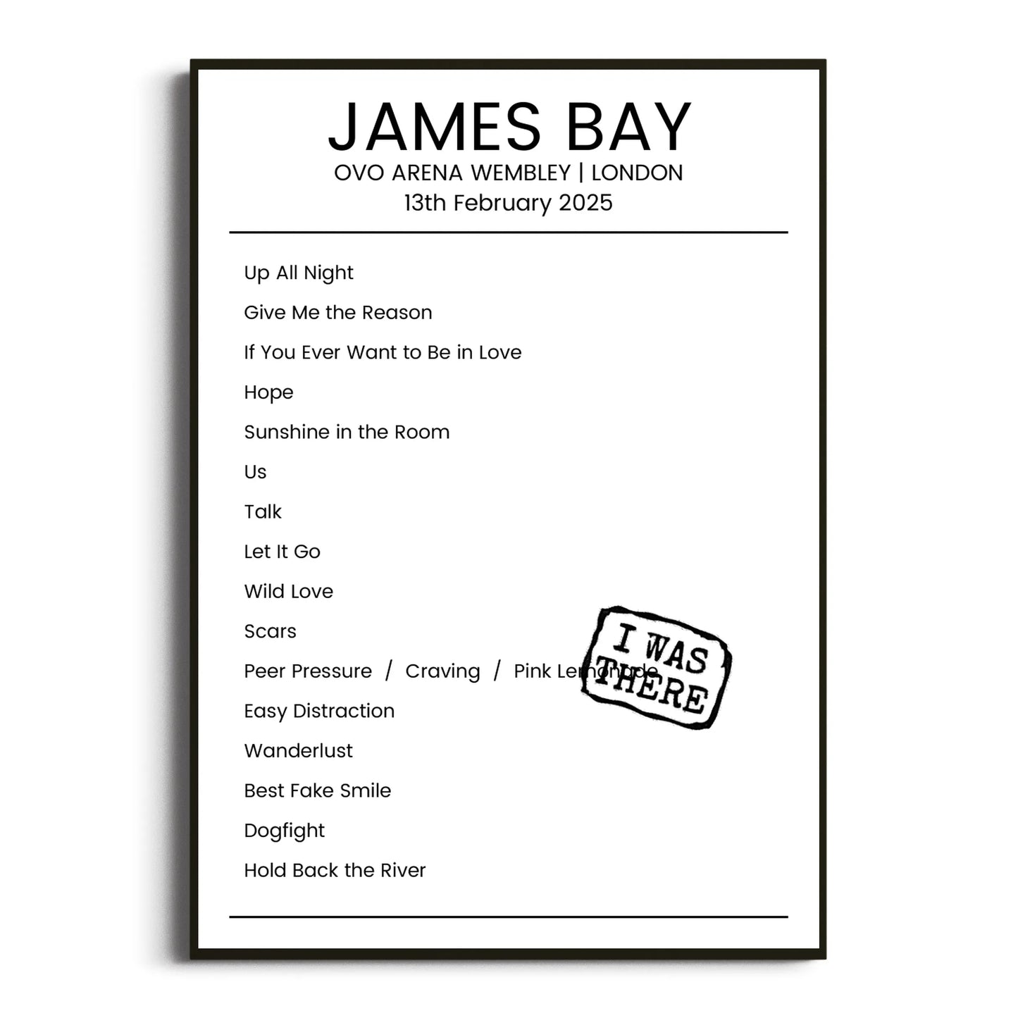 James Bay London 13 February 2025 Setlist Poster