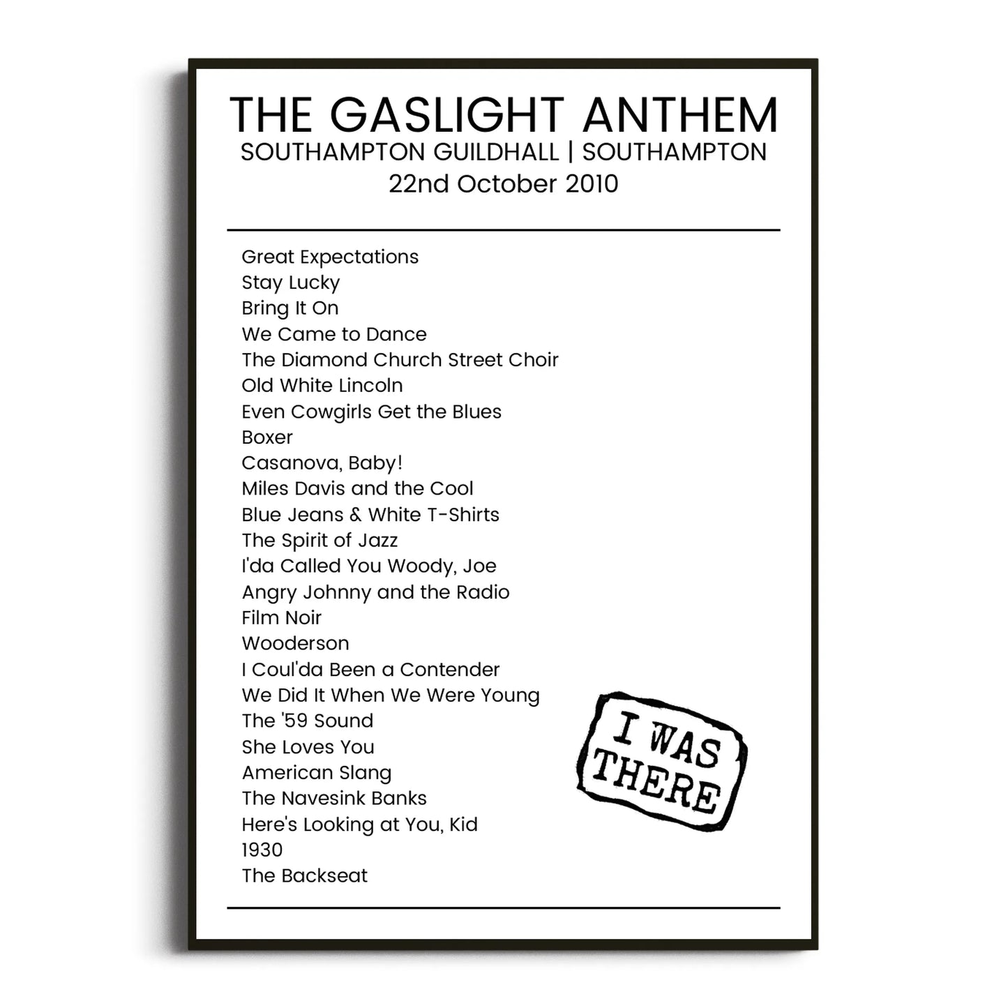 The Gaslight Anthem Southampton 22 October 2010 Setlist Poster