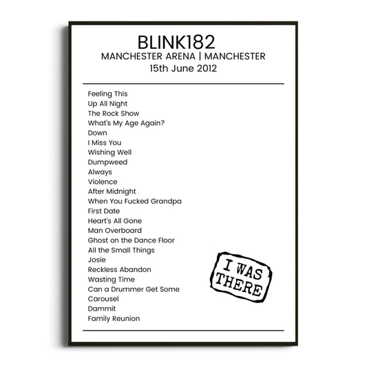 blink‐182 Manchester 15 June 2012 Setlist Poster