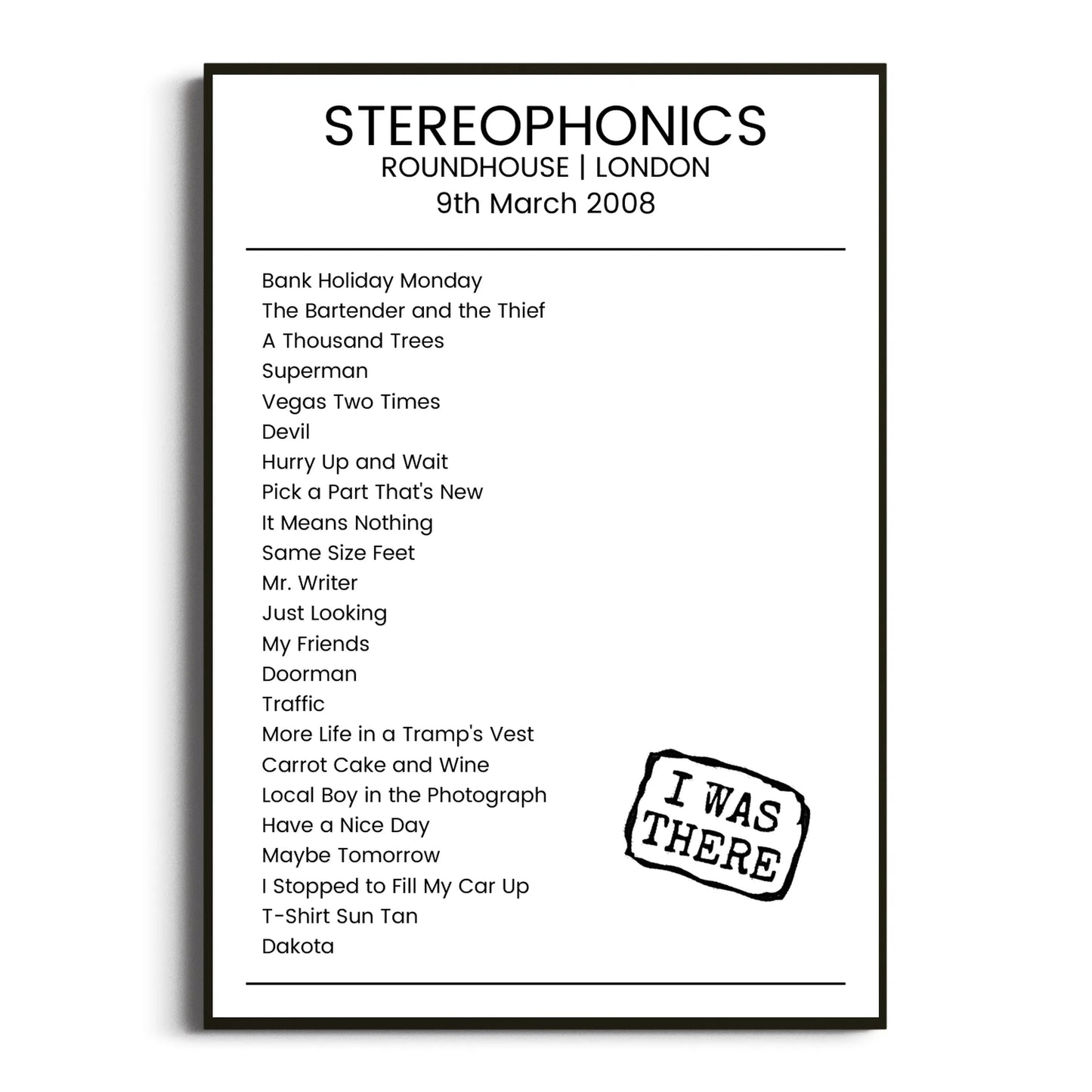 Stereophonics London 09 March 2008 Setlist Poster