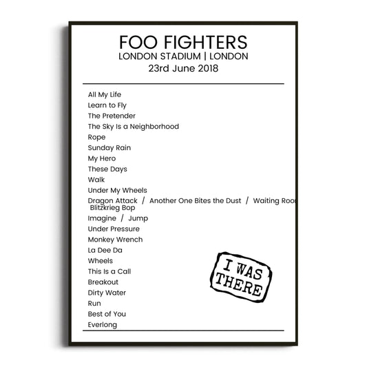 Foo Fighters London 23 June 2018 Setlist Poster