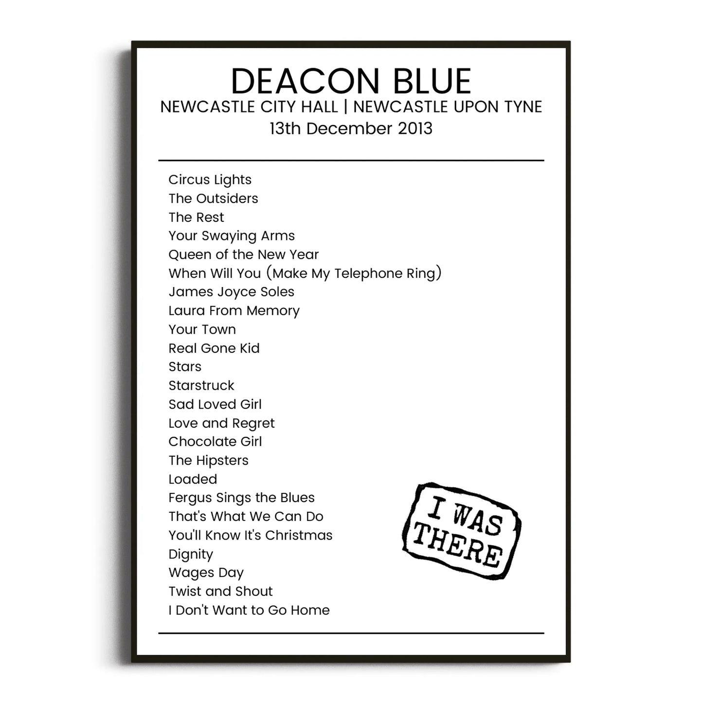 Deacon Blue Newcastle upon Tyne 13 December 2013 Setlist Poster