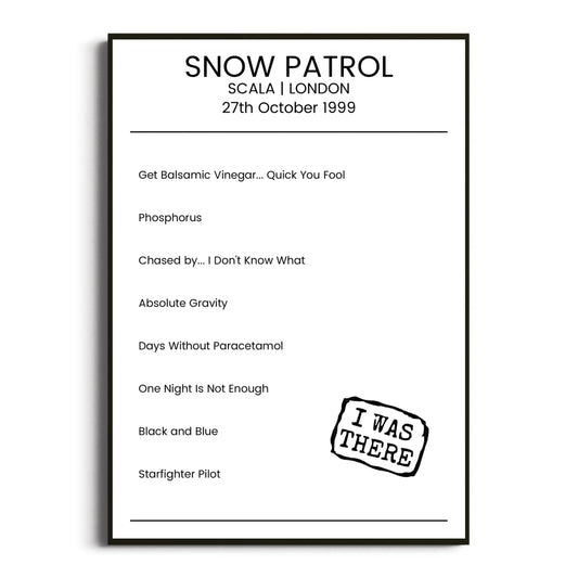 Snow Patrol London 27 October 1999 Setlist Poster