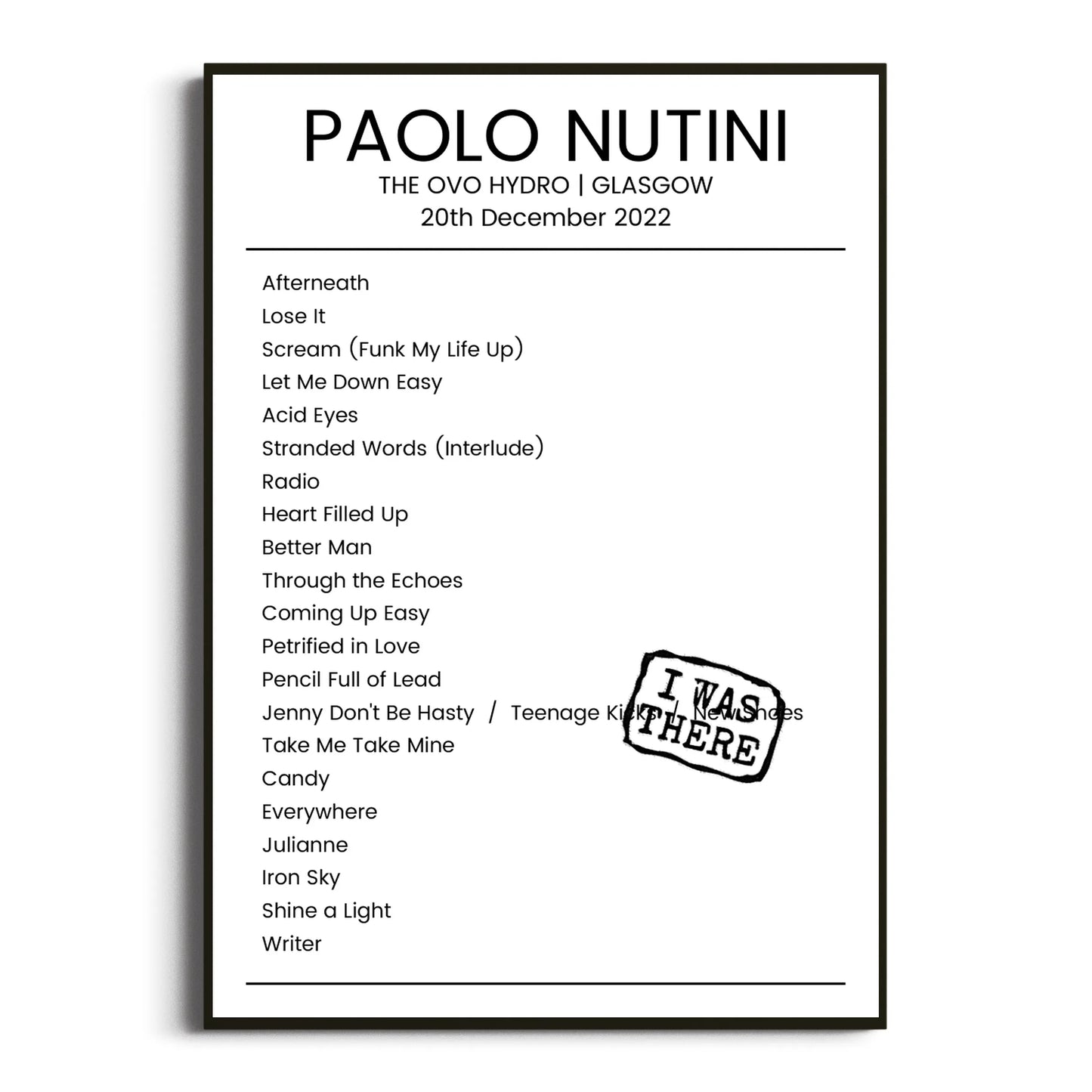 Paolo Nutini Glasgow 20 December 2022 Setlist Poster