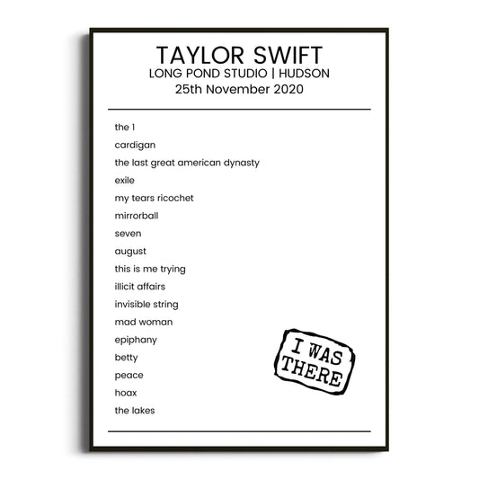 Taylor Swift Hudson 25 November 2020 Setlist Poster