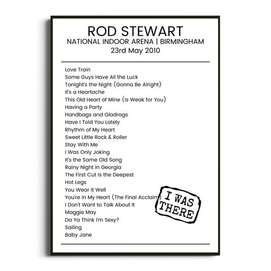 Rod Stewart Birmingham 23 May 2010 Setlist Poster