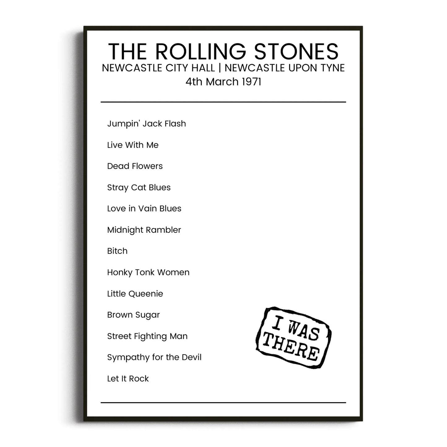 The Rolling Stones Newcastle upon Tyne 04 March 1971 Setlist Poster