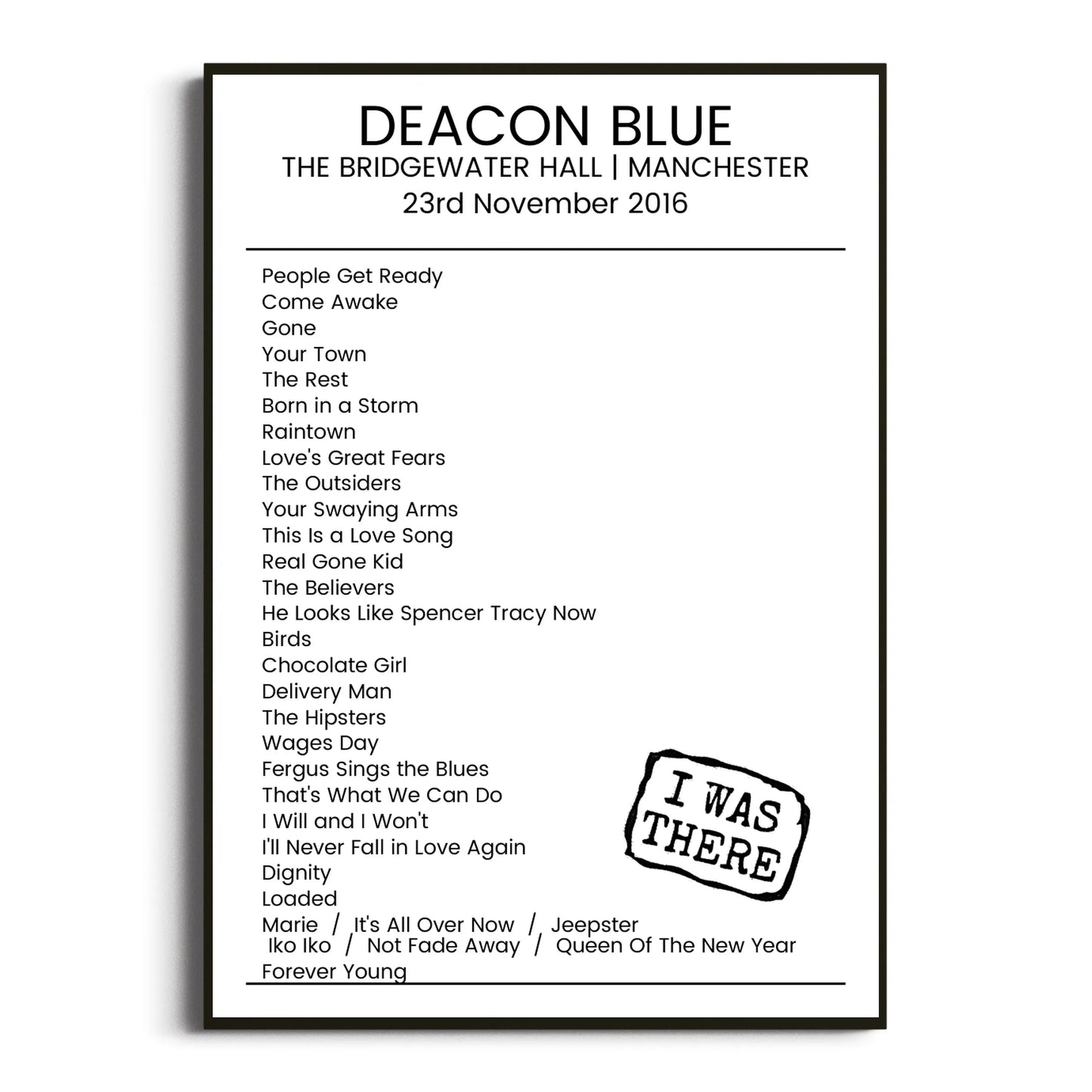 Deacon Blue Manchester 23 November 2016 Setlist Poster