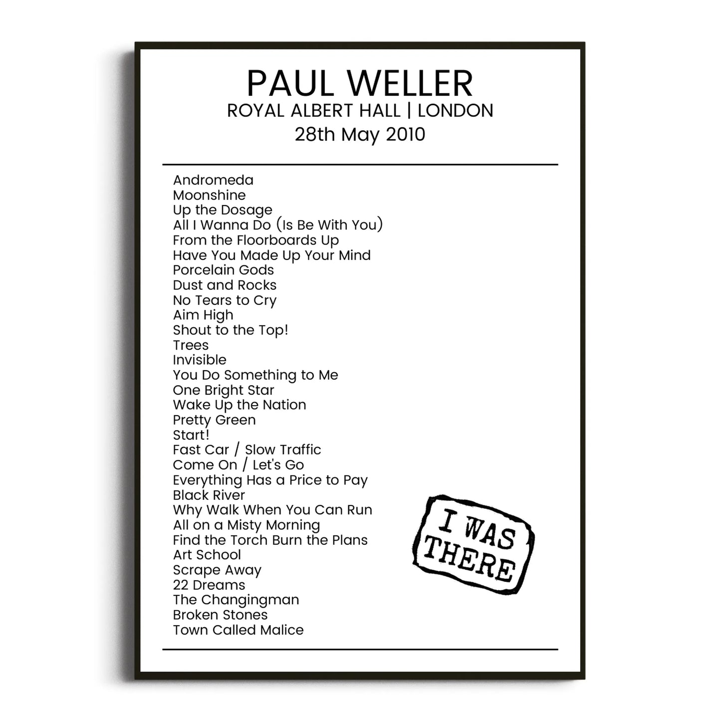 Paul Weller London 28 May 2010 Setlist Poster