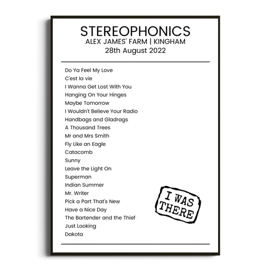 Stereophonics Kingham 28 August 2022 Setlist Poster