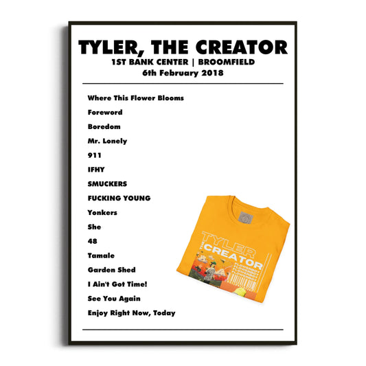 Tyler, The Creator Broomfield 06 February 2018 Setlist Poster