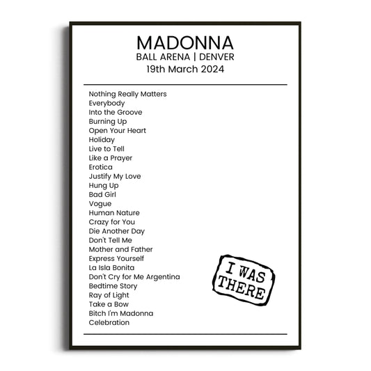 Madonna Denver 19 March 2024 Setlist Poster