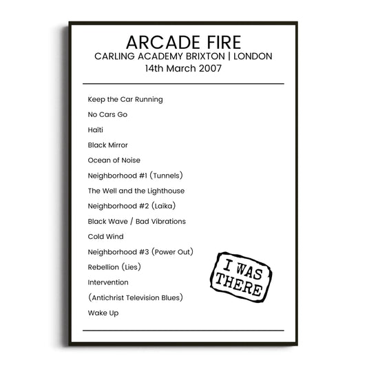 Arcade Fire London 14 March 2007 Setlist Poster