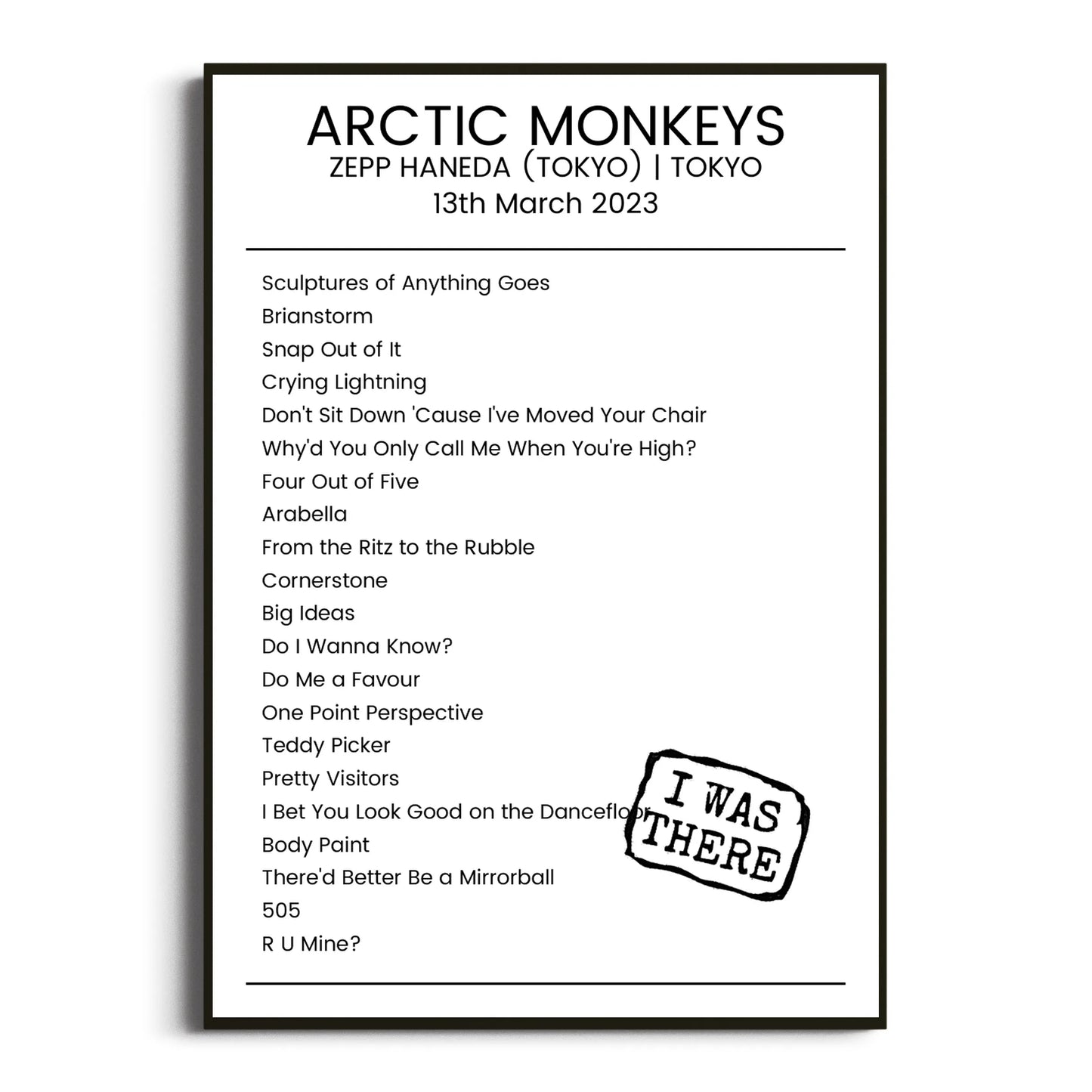 Arctic Monkeys Tokyo 13 March 2023 Setlist Poster