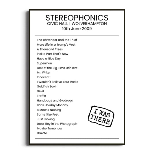 Stereophonics Wolverhampton 10 June 2009 Setlist Poster