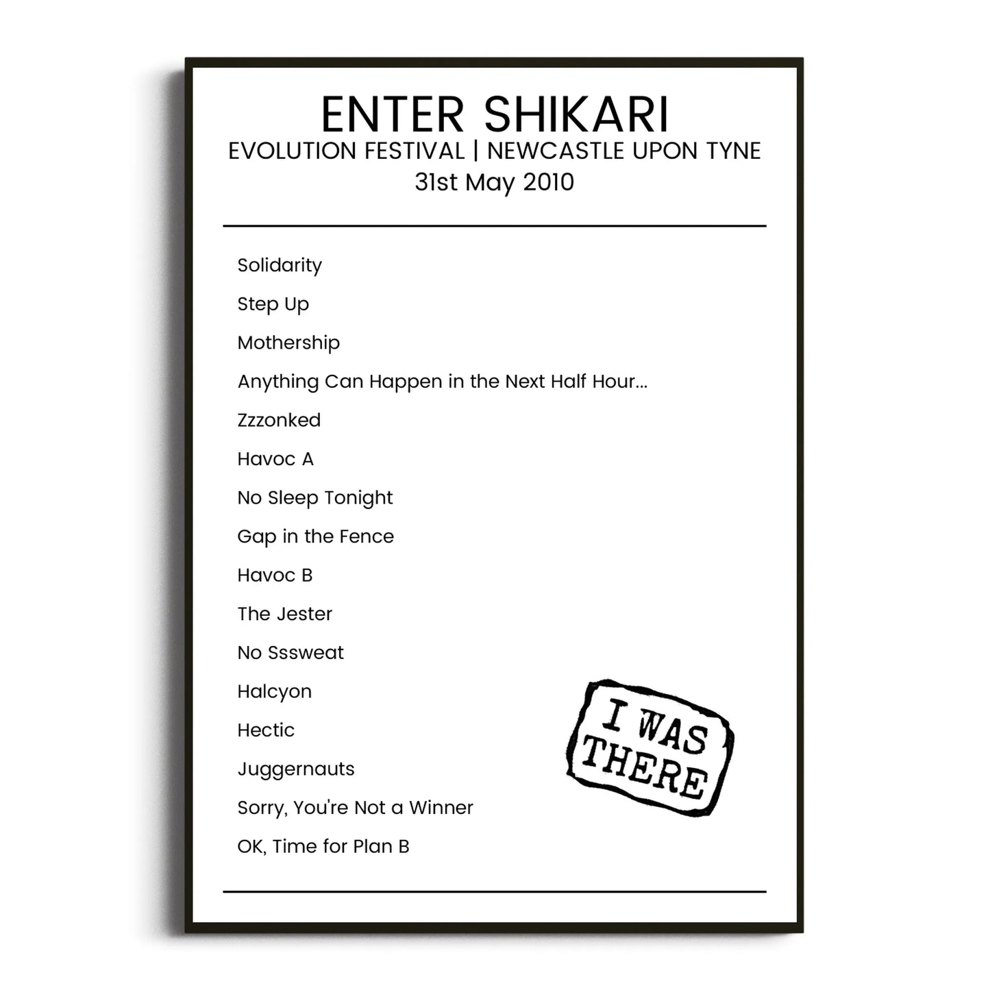 Enter Shikari Newcastle upon Tyne 31 May 2010 Setlist Poster