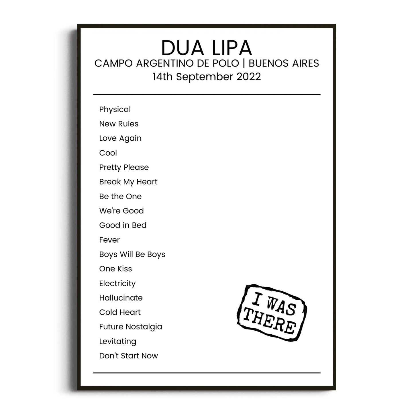 Dua Lipa Buenos Aires 14 September 2022 Setlist Poster