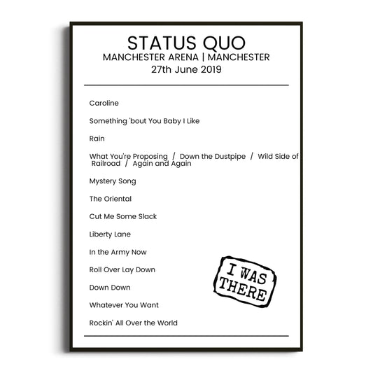 Status Quo Manchester 27 June 2019 Setlist Poster