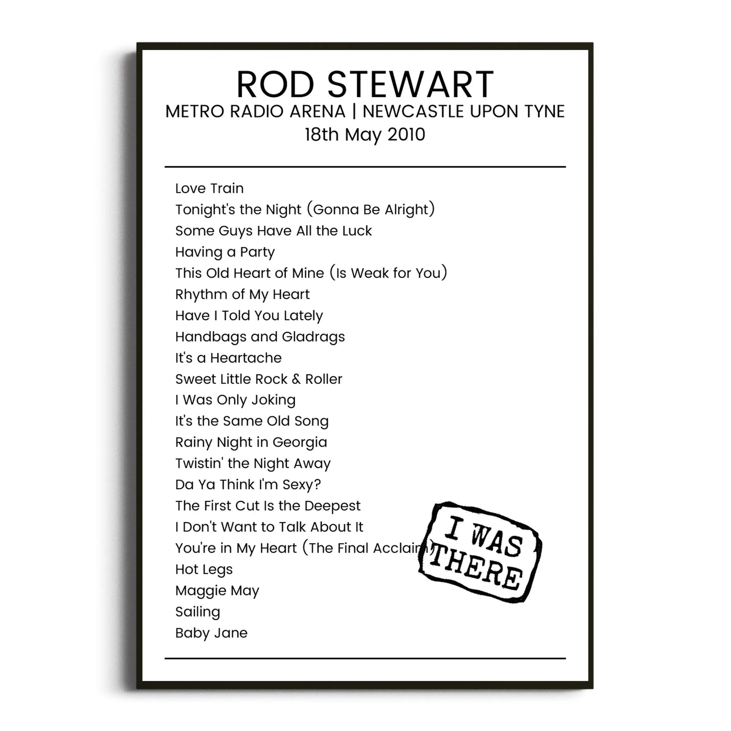 Rod Stewart Newcastle upon Tyne 18 May 2010 Setlist Poster